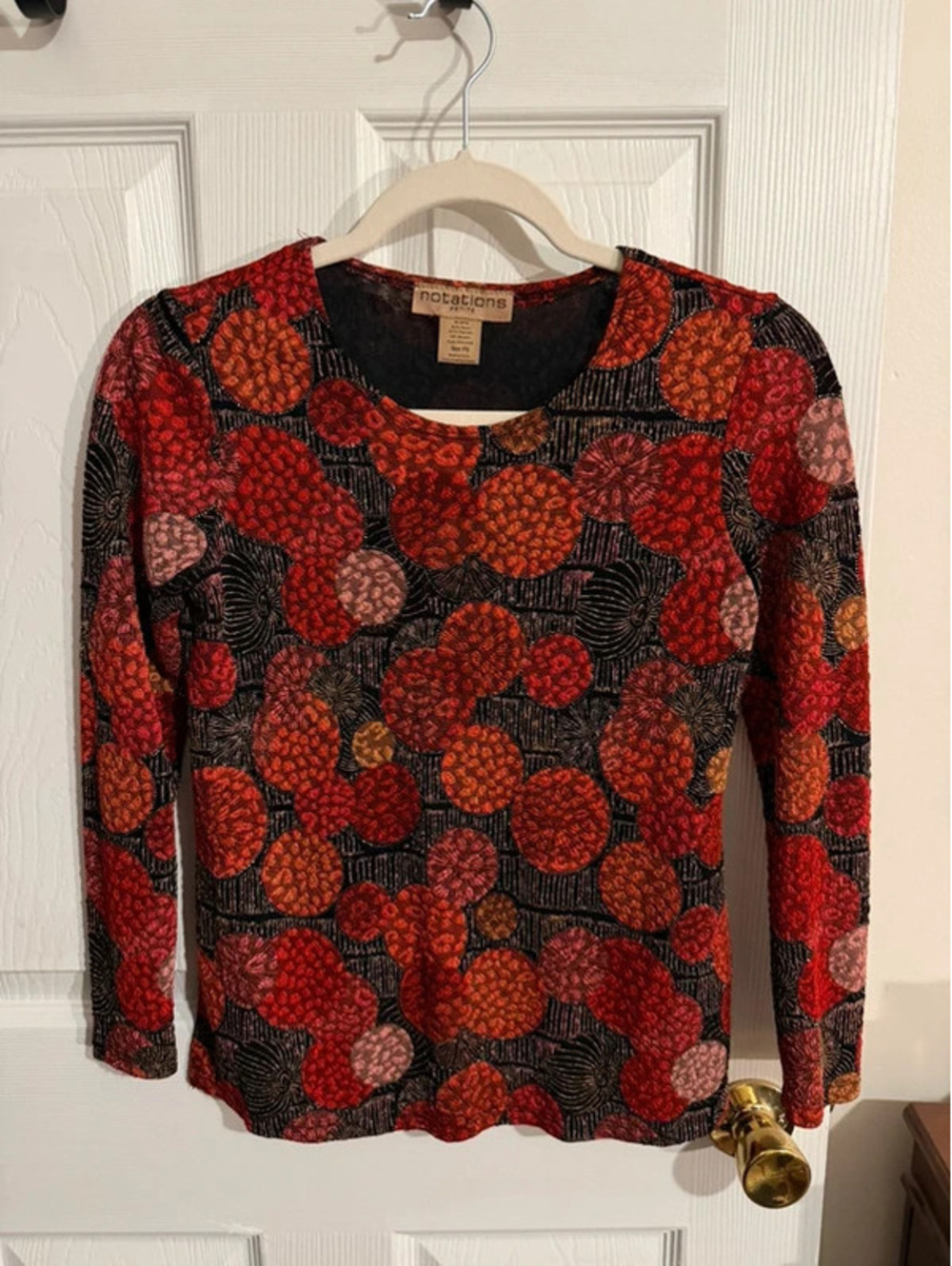 Notations Petite Abstract Circle Print Long Sleeve Top Size PS